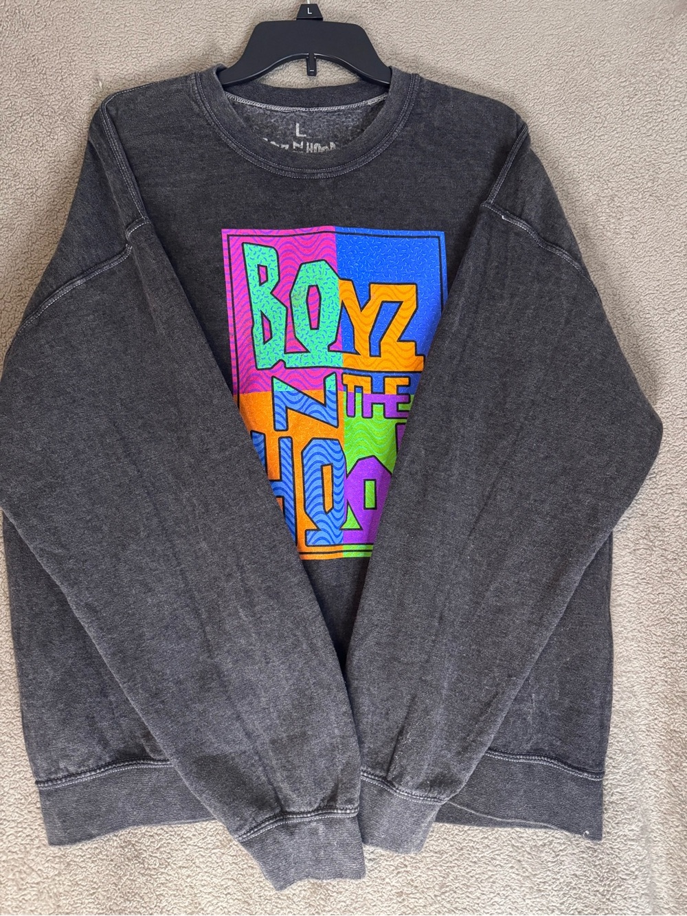 Charcoal Graphic Sweatshirt with Neon 'Boyz N The Hood' Panel - Picture 8 of 8